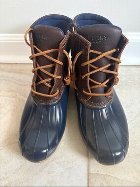 Sperry Navy and Brown Waterproof Duck Boots